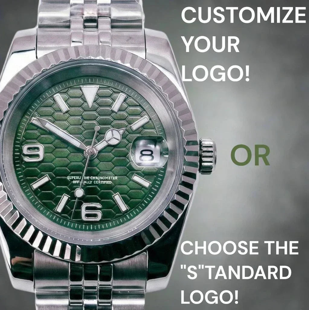 Seiko Modtime Creations silver green dial watch with date window and NH35 automatic movement