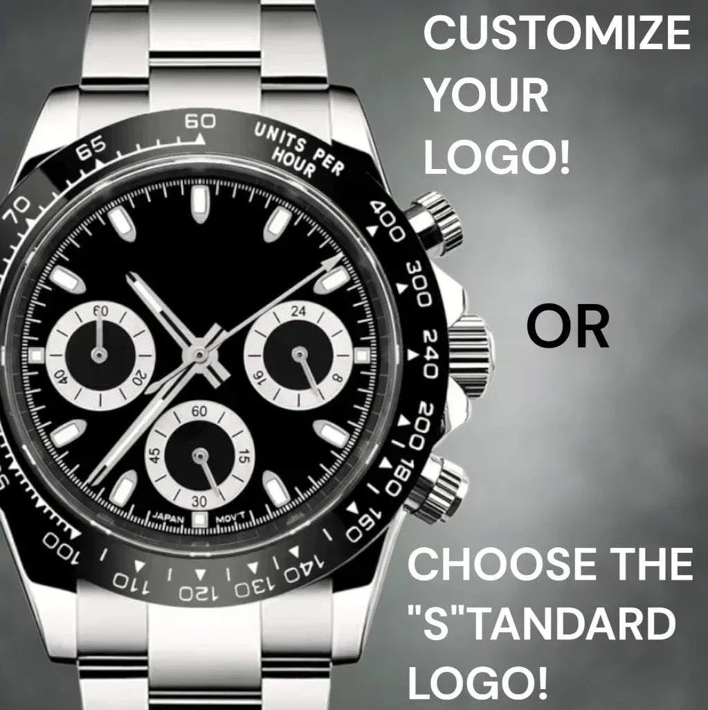 Seitona Black Panda dial Seiko Mod luxury chronograph watch with stainless steel case and sapphire crystal glass