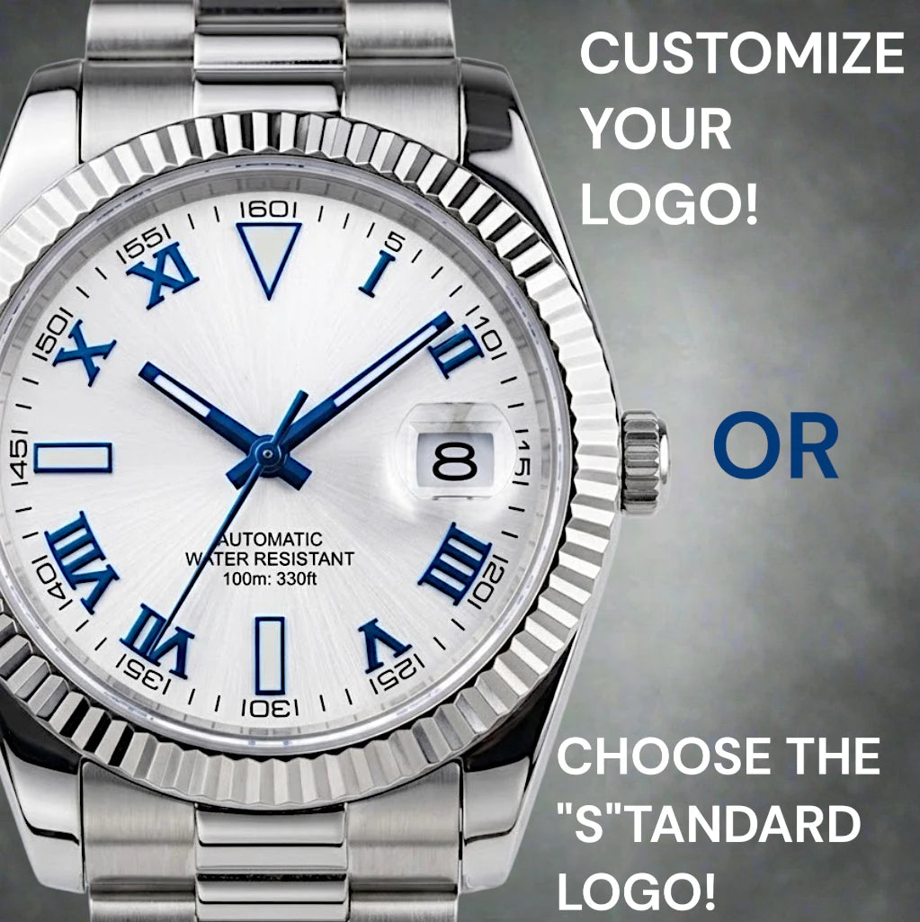 SeikJust Date Window White Blue Roman Numeral Dial Mod Watch - Modtime Creations