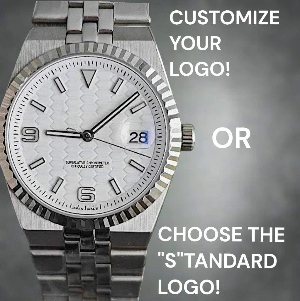 Seiko Mod luxury watch with white dial and date window by Modtime Creations