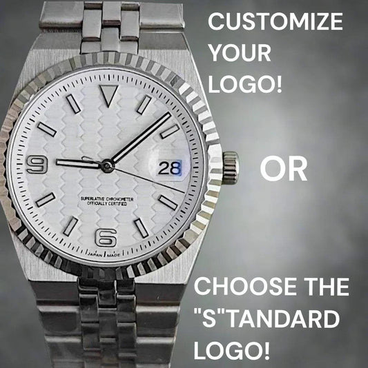 Seiko Mod luxury watch with white dial and date window by Modtime Creations