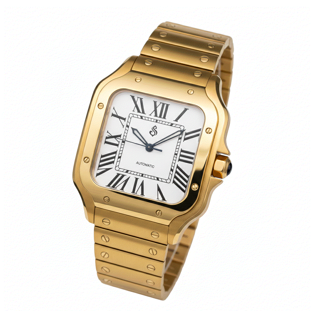 Santeiko Seiko Mod gold case watch with classic white dial and sapphire crystal glass