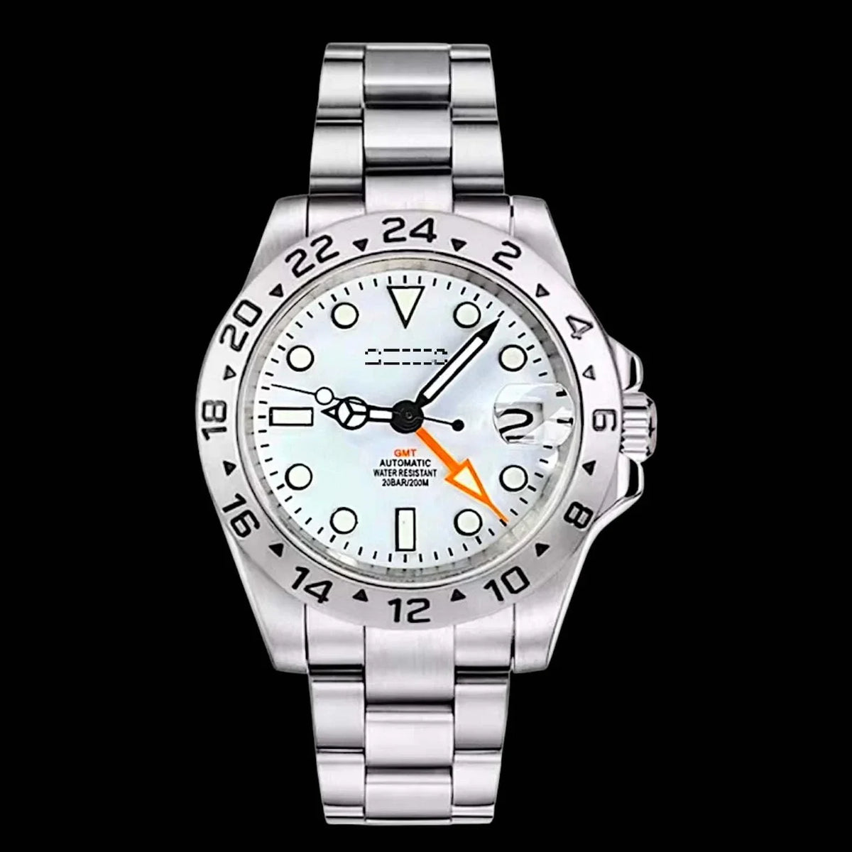 Seiko Mod Custom GMT White Dial Brushed Nickel Watch - Modtime