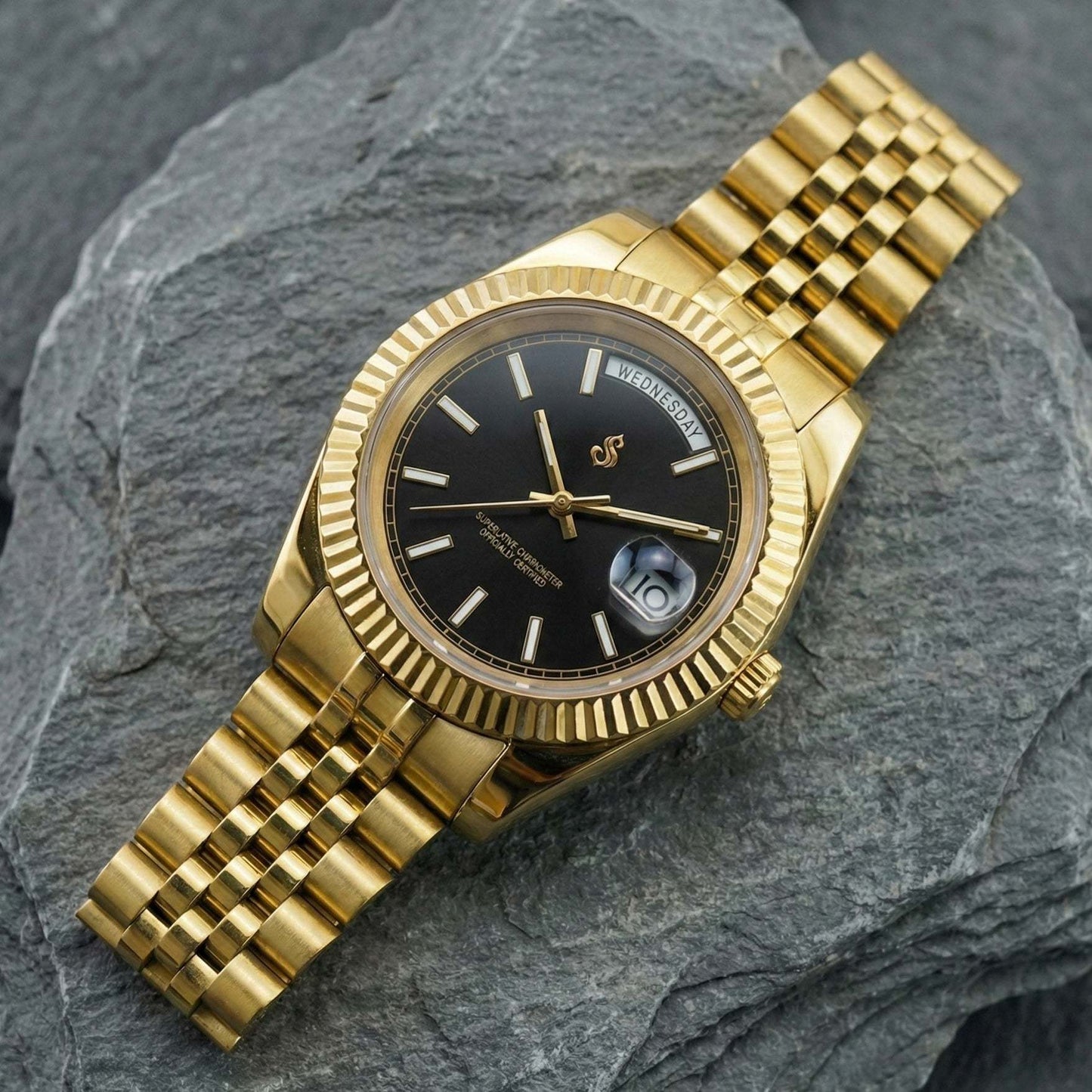 Seiko Mod Day & Date watch with black gold dial by Modtime Creations