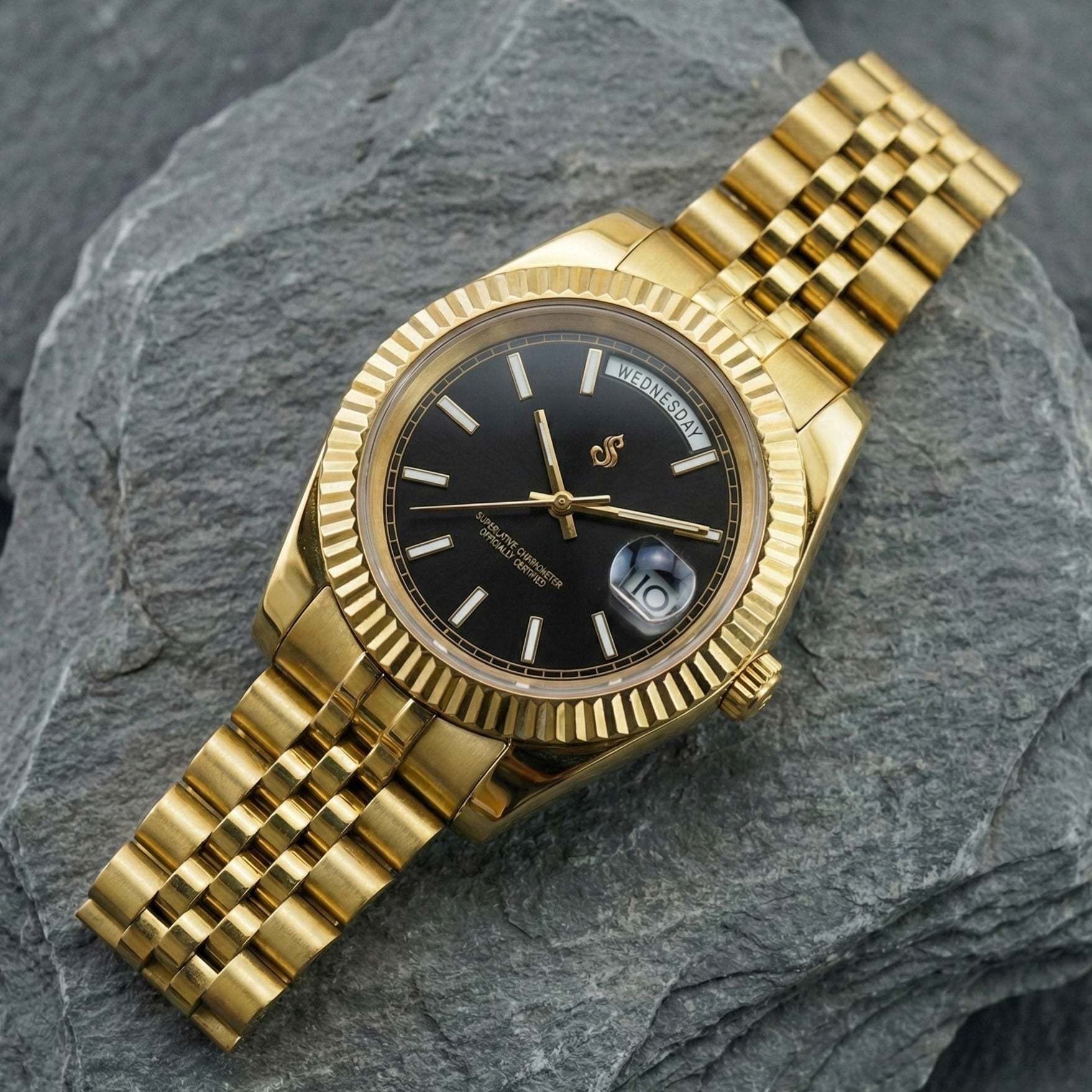 Seiko Mod Day & Date watch with black gold dial by Modtime Creations