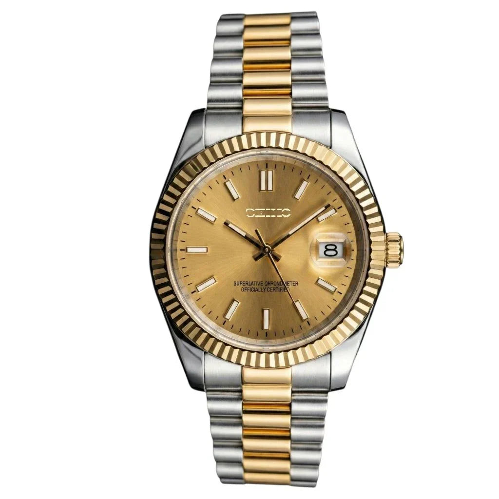SeikJust two-tone gold Seiko Mod with date window by Modtime Creations