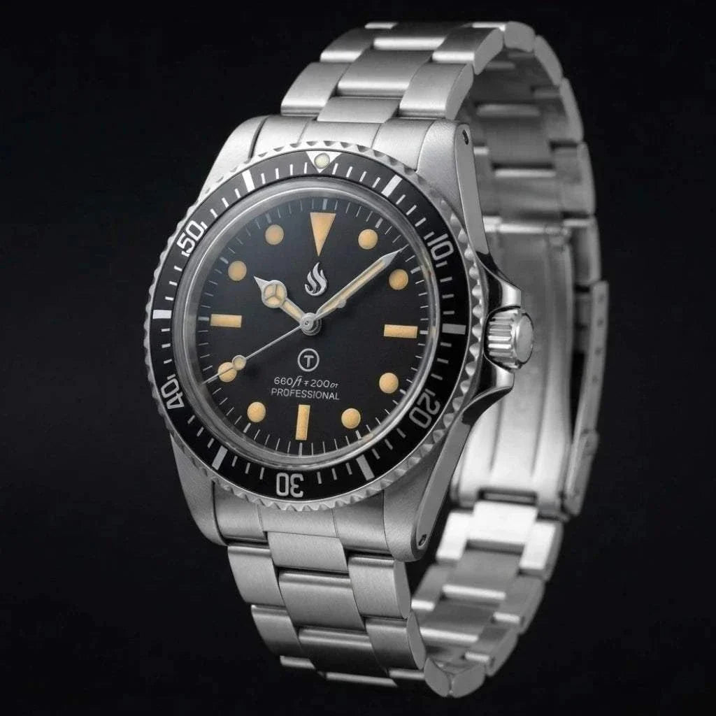 Seiko Mod Submariner Vintage Black Dial Watch with nato strap or stainless steel bracelet by Modtime Creations 
