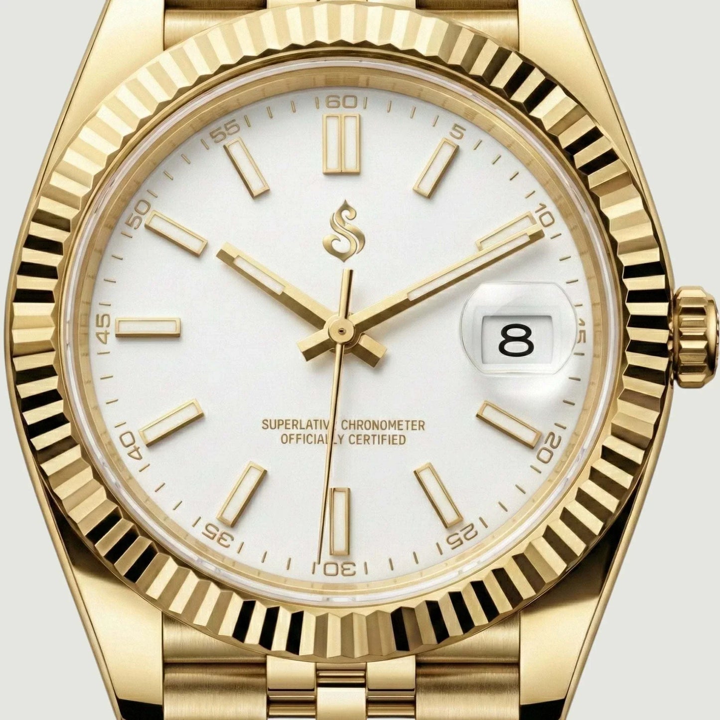 SeikJust Seiko Mod luxury watch with gold white dial and date window by Modtime