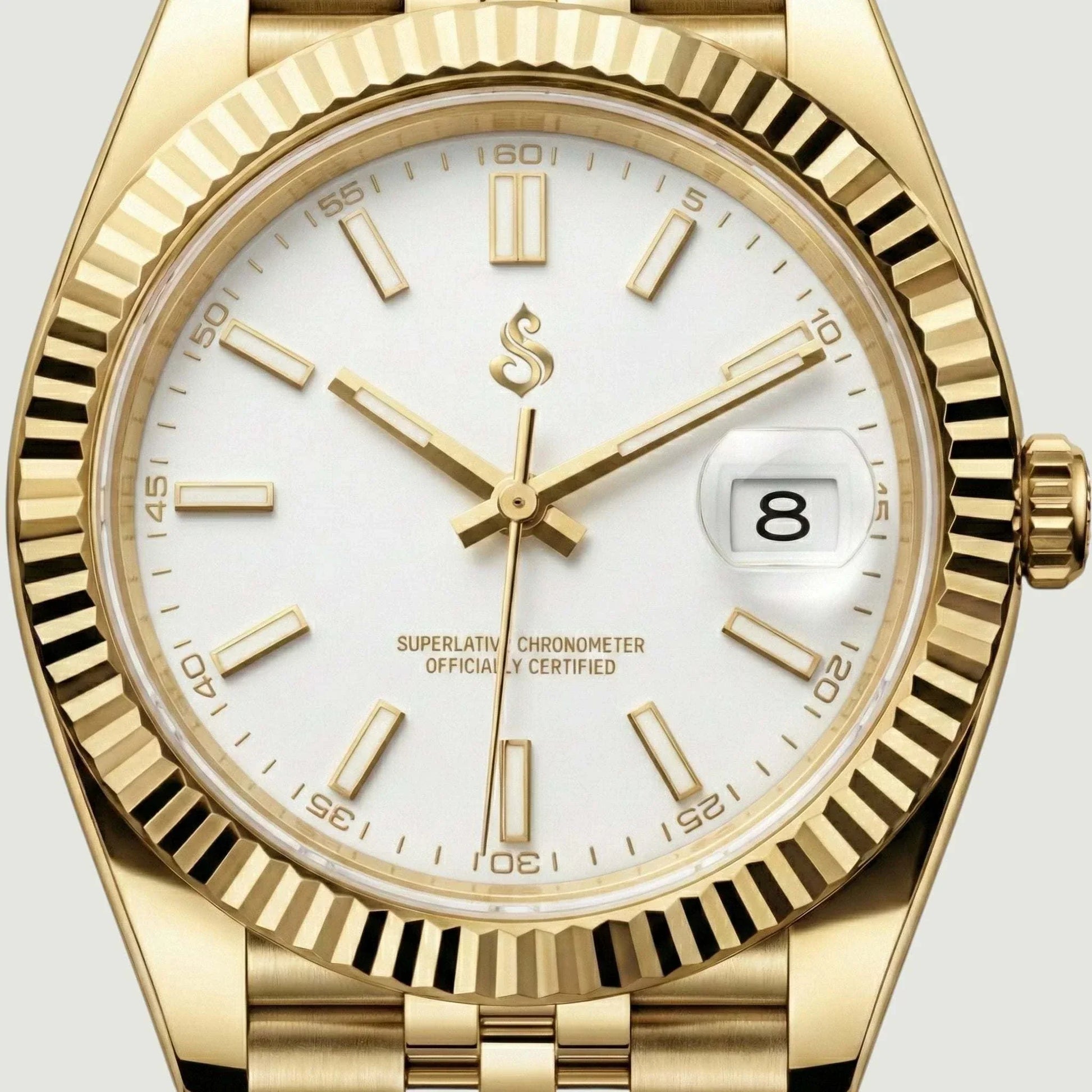 SeikJust Seiko Mod luxury watch with gold white dial and date window by Modtime