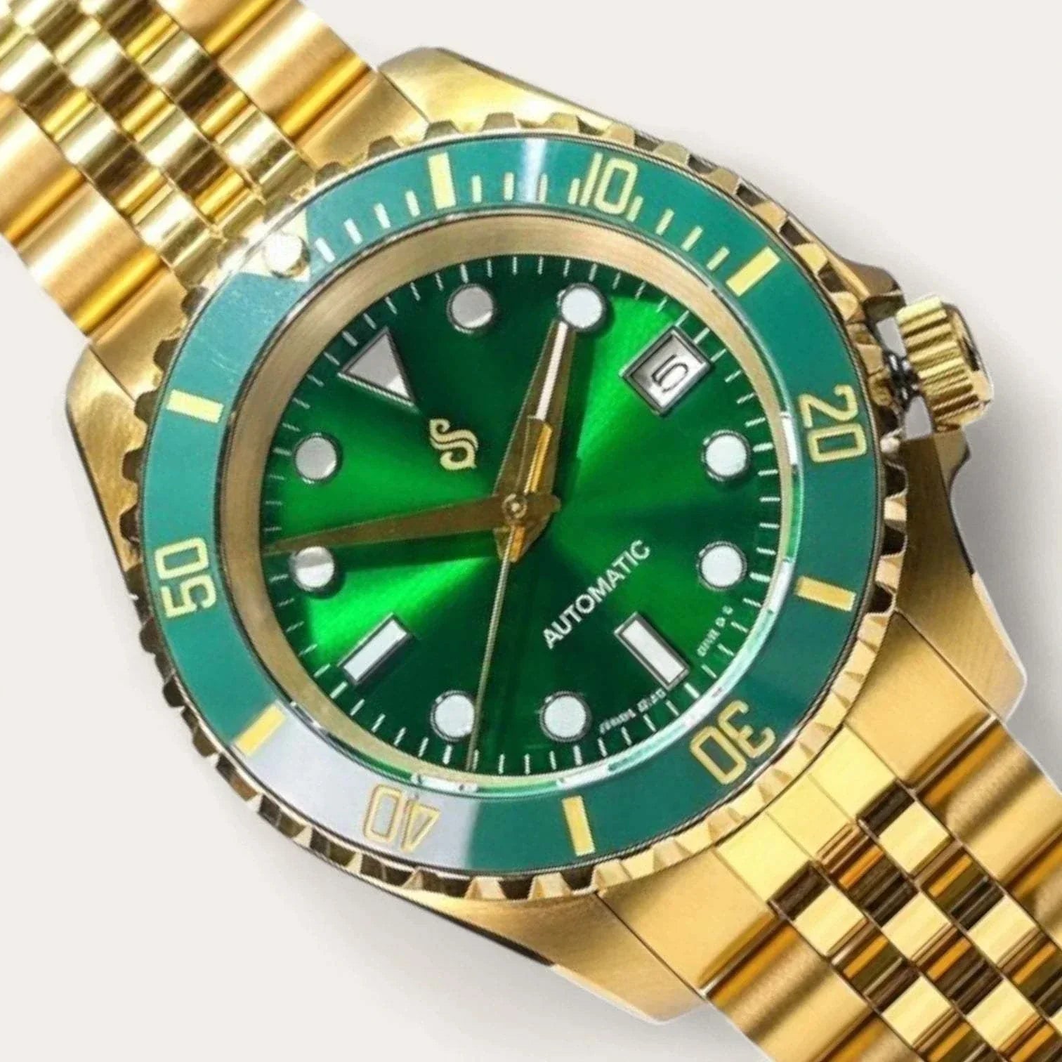 Seiko Mod Submariner Green Gold luxury diver watch with NH35 automatic movement and sapphire crystal