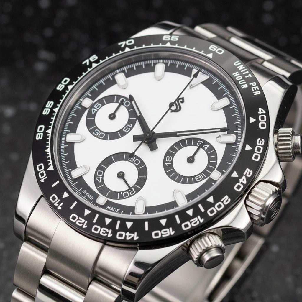 Seiko Mod Seitona White black dial chronograph stainless steel watch