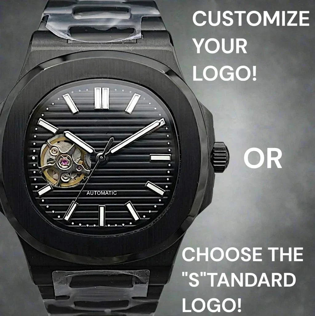 SeikNaut Open-Heart luxury watch with black dial and stainless steel case by Modtime Creations