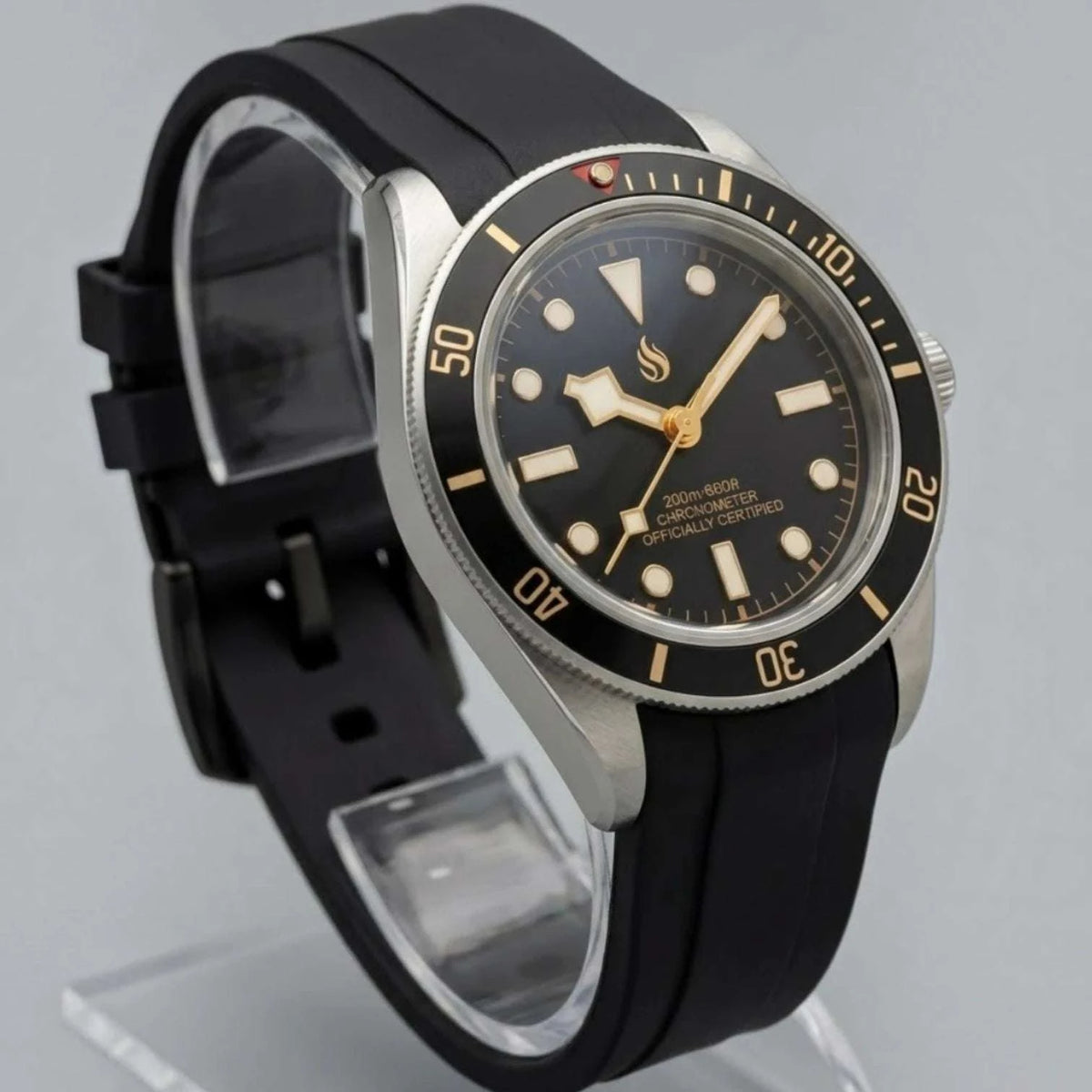 Vintage 39 MM Gold Black Diver Watch Mod Watch Series - Modtime Creations