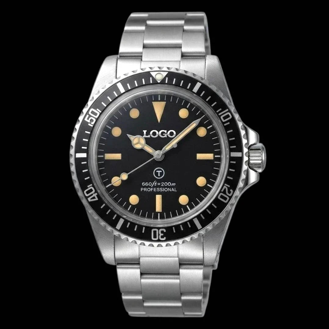 Seiko Mod Submariner Vintage Black Dial Watch with nato strap or stainless steel bracelet by Modtime Creations 
