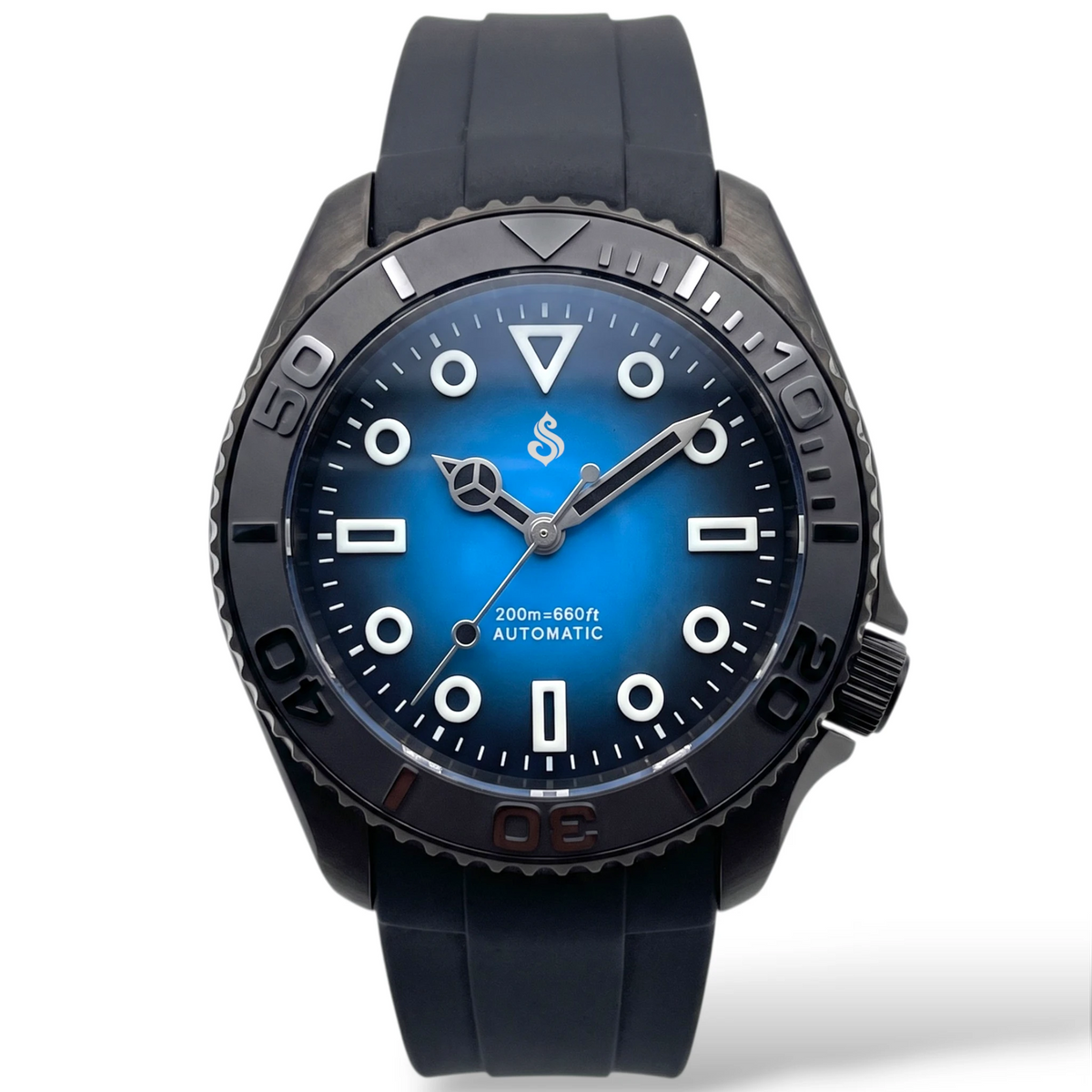 SeikMaster Black Blue "Super Lume" Dial Diver Mod Watch Series - Modtime Creations