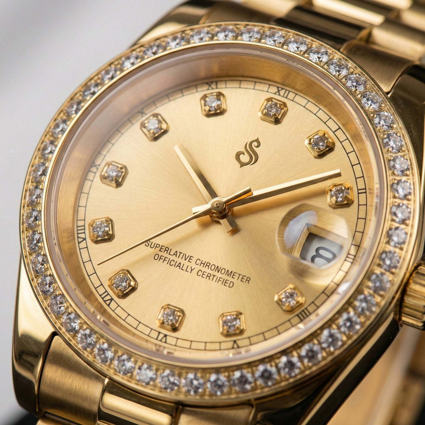 Seiko Mod luxury watch with gold gem dial and bling bezel by Modtime Creations