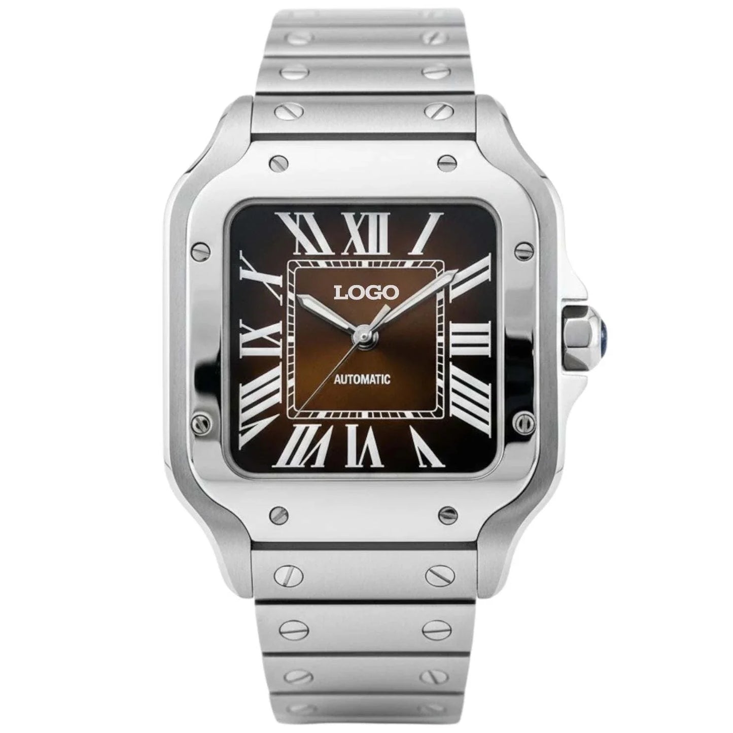 Santeiko silver case Seiko Mod watch with chocolate brown dial and stainless steel bracelet