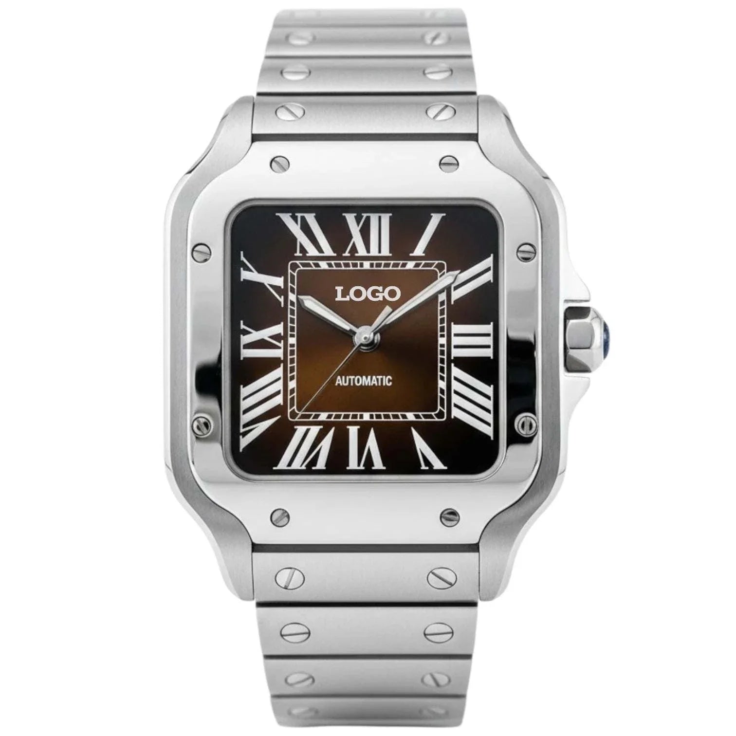 Santeiko silver case Seiko Mod watch with chocolate brown dial and stainless steel bracelet