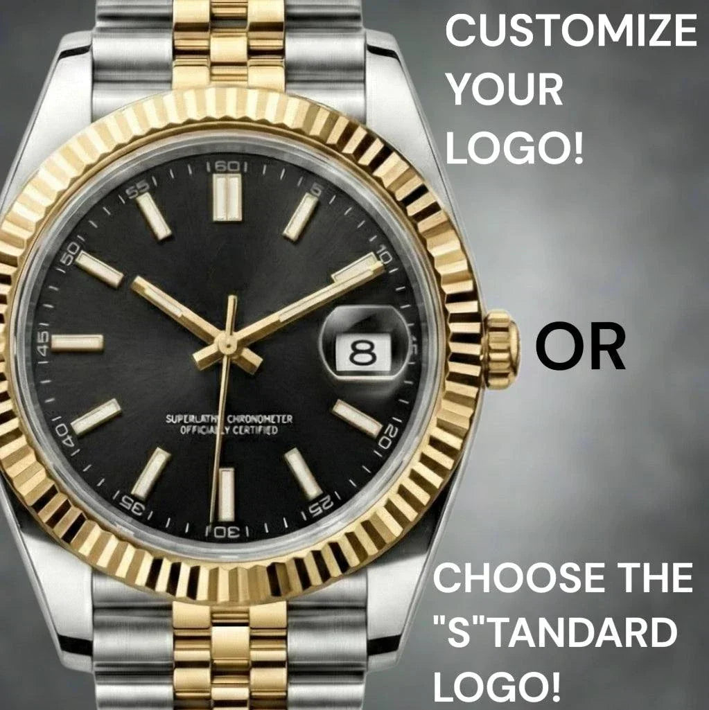 Seiko Mod luxury watch with two-tone black dial and gold fluted bezel by Modtime Creations