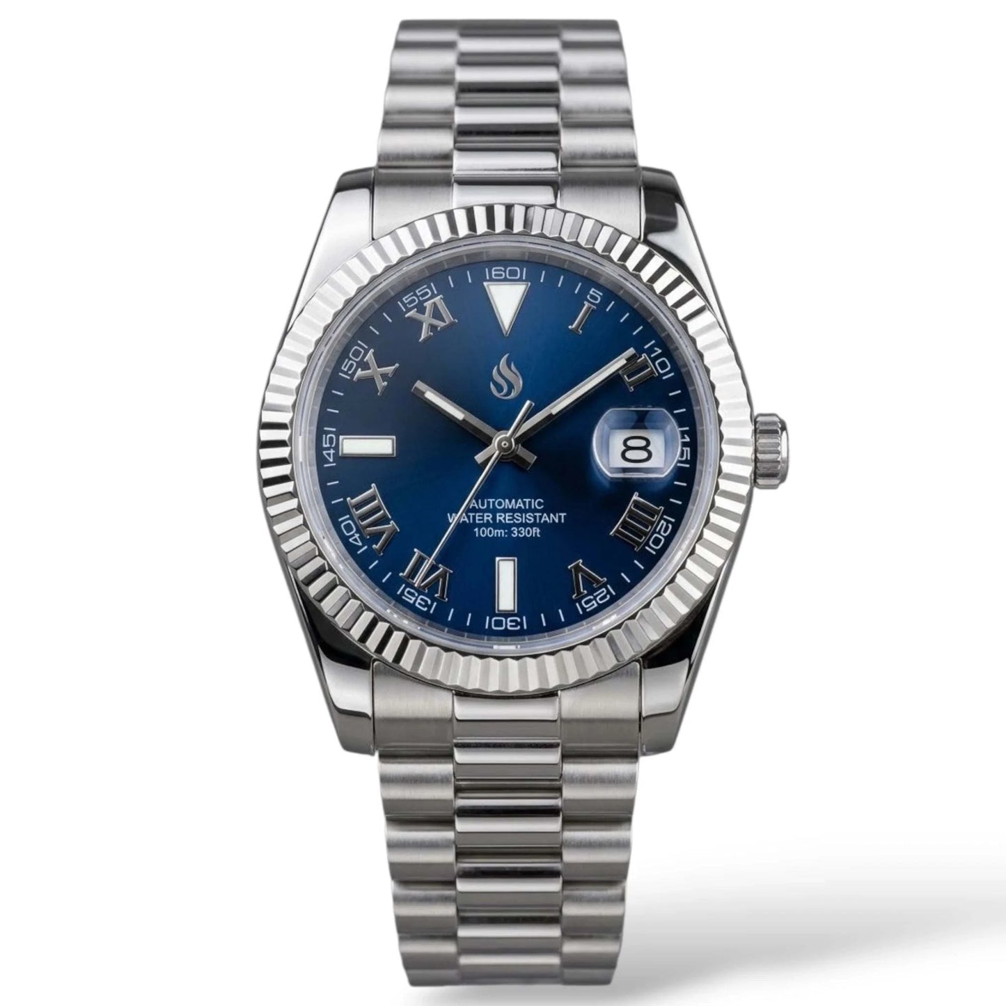SeikJust Date Window Blue Roman Numeral Dial Mod Watch - Modtime Creations
