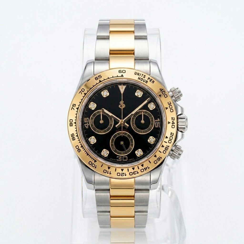 Seiko Mod Daytona Two-Tone Bracelet black dial 