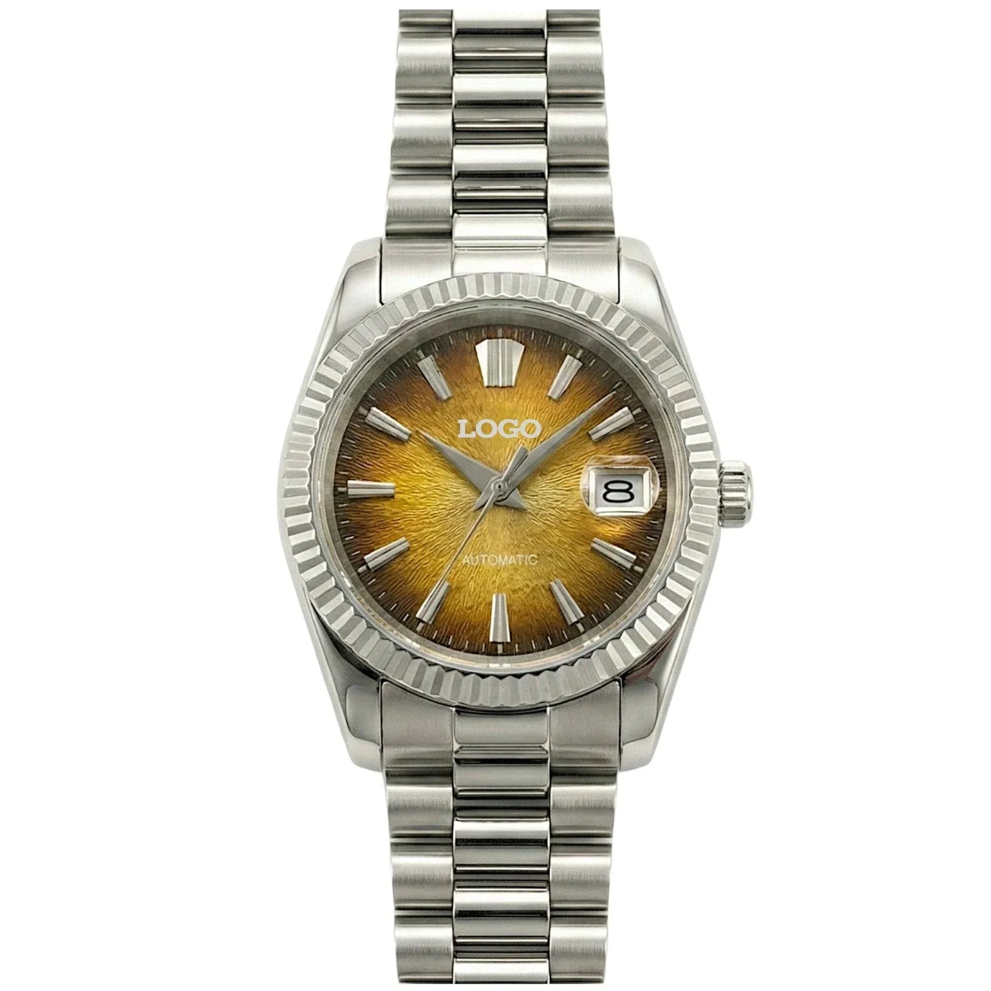 Seiko mod watch with textured grand gold dial and date window by Modtime Creations