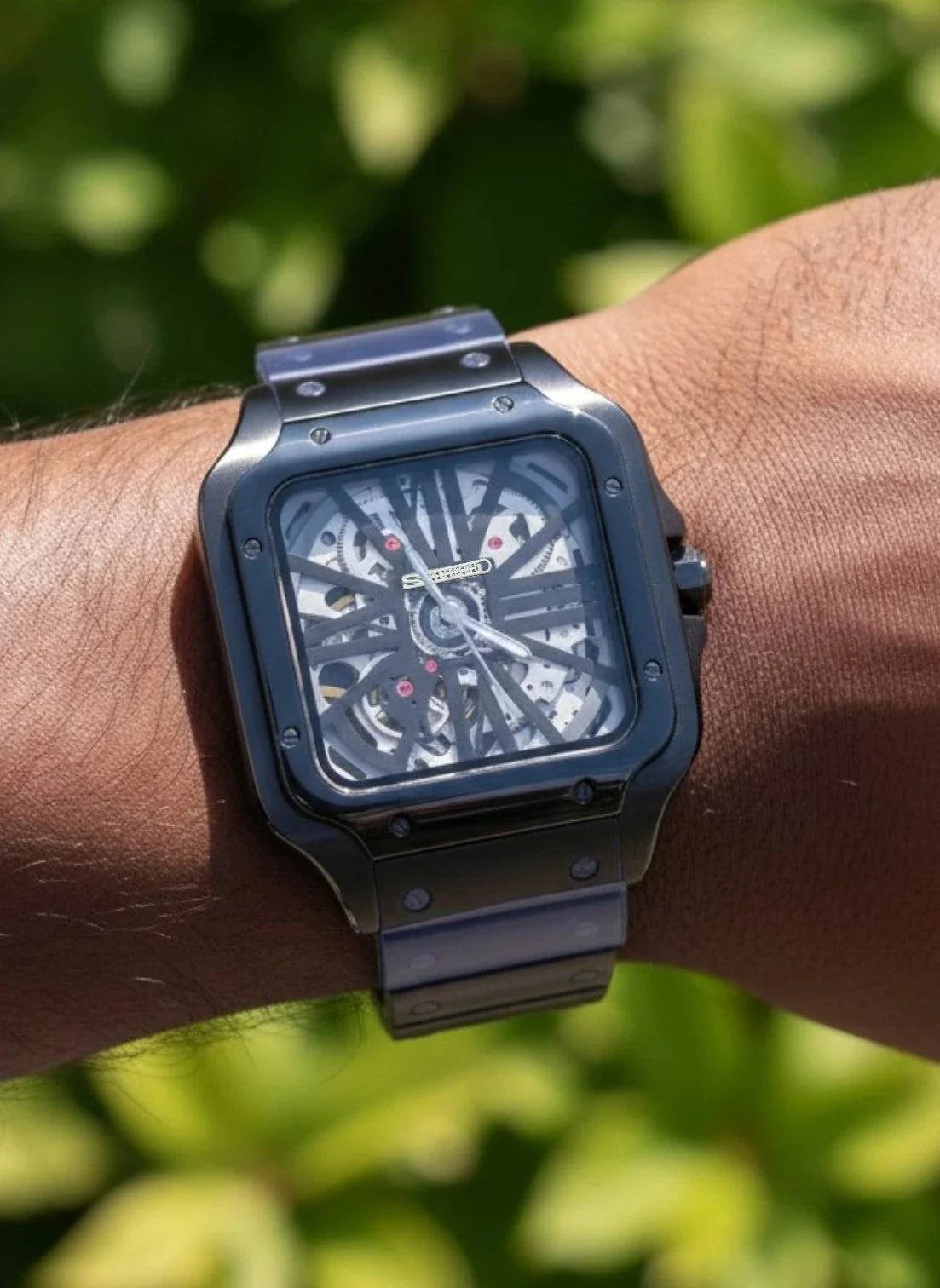 Santeiko Black Skeleton Series Seiko Mod with classic dial and modern design by Modtime Creations