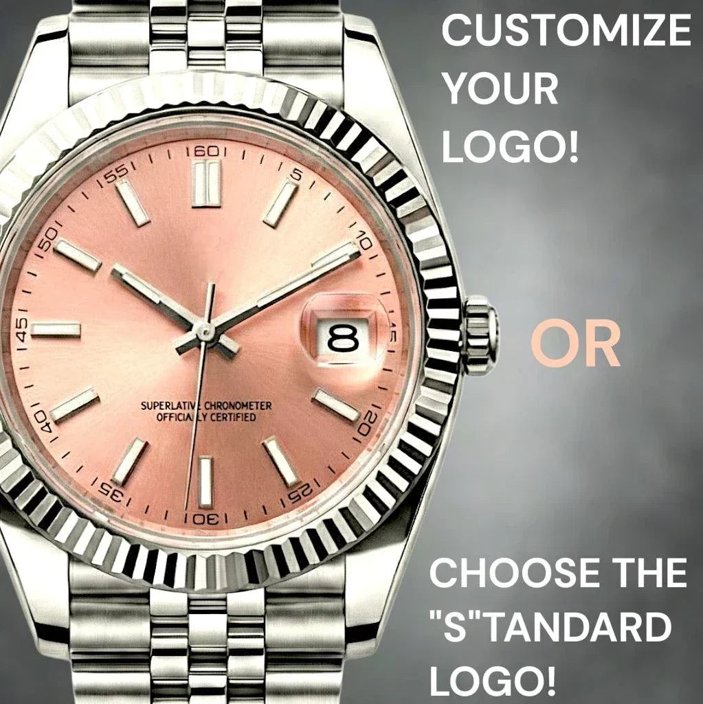Seiko Modtime Luxury Mod watch with pink salmon dial and date window