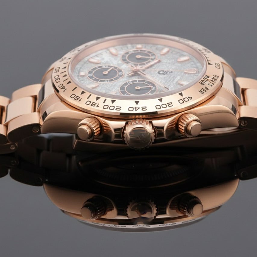 Seitona Stone Textured Dial luxury chronograph watch with stainless steel case and ceramic bezel