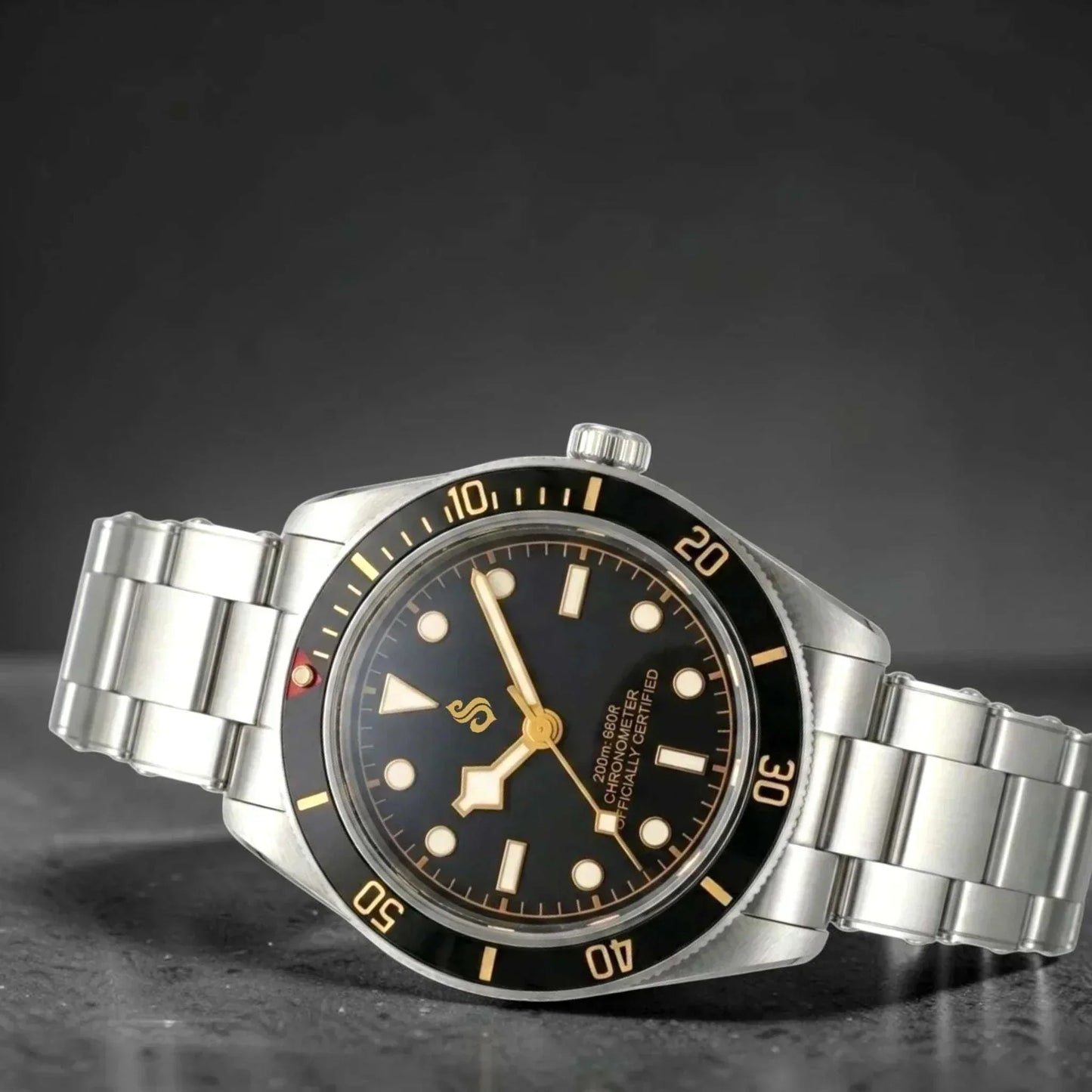 Seiko Mod Watch Pelagos Black Bay Vintage Black Gold Dial Diver - Modtime Creations