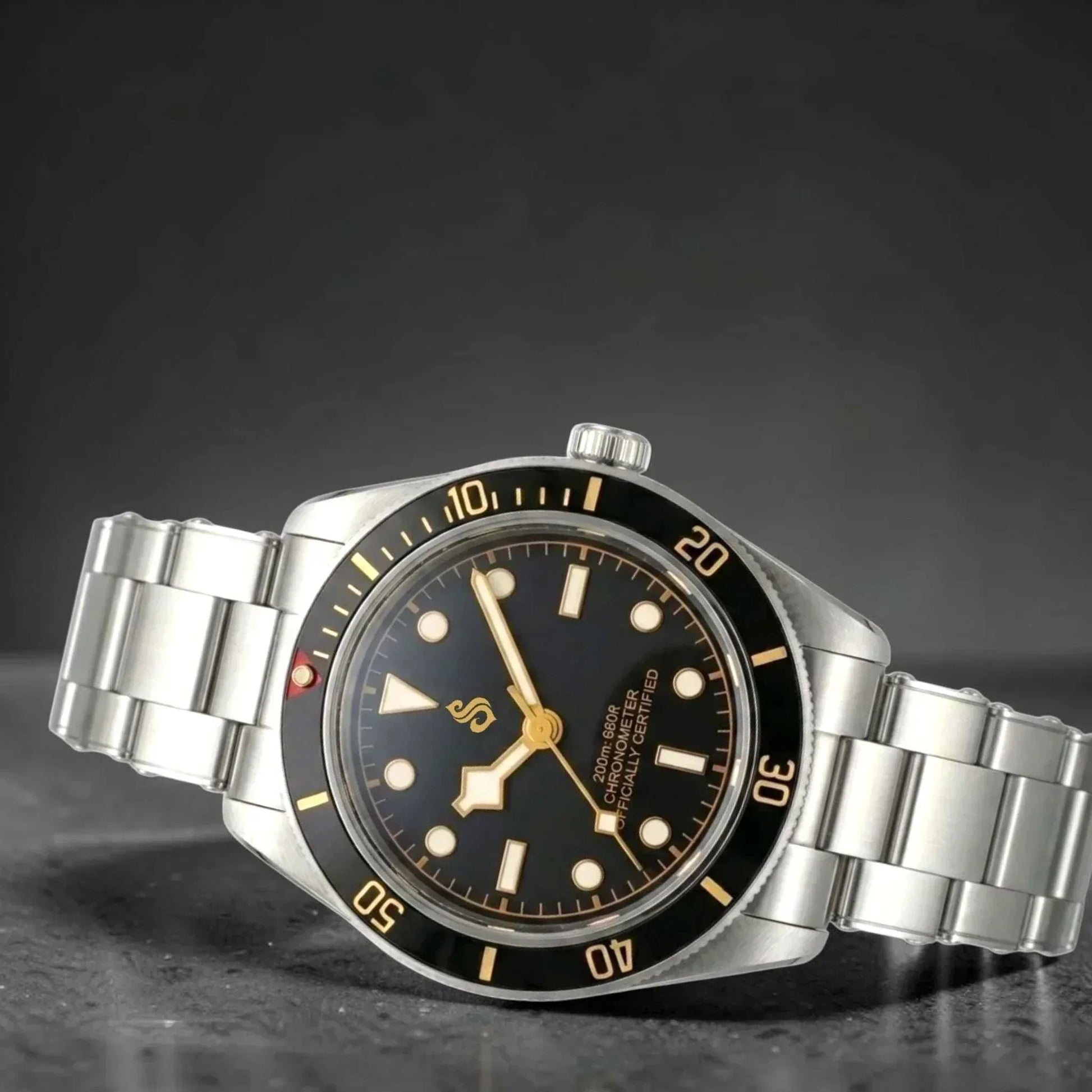 Seiko Mod Watch Pelagos Black Bay Vintage Black Gold Dial Diver - Modtime Creations