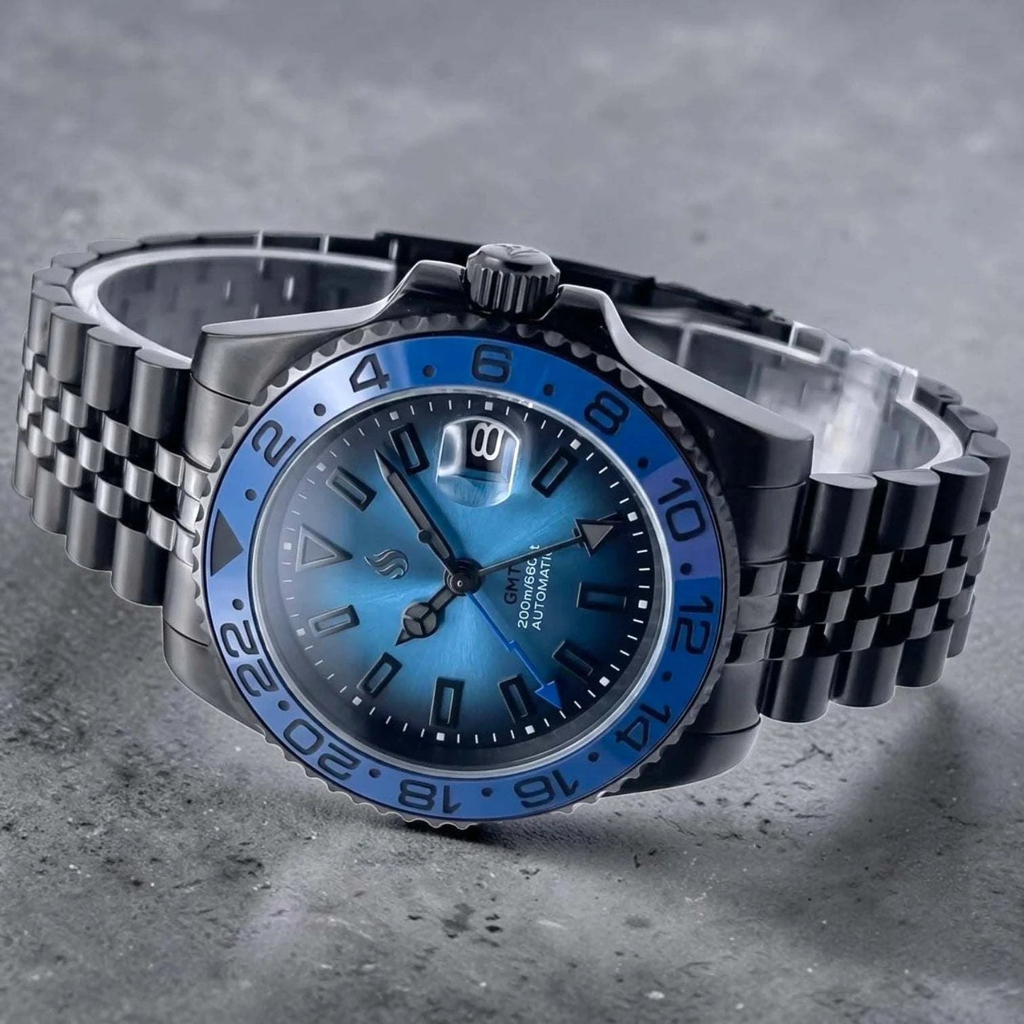 SeikMariner Blue Black "Super Lume" GMT Mod Watch - Modtime Creations