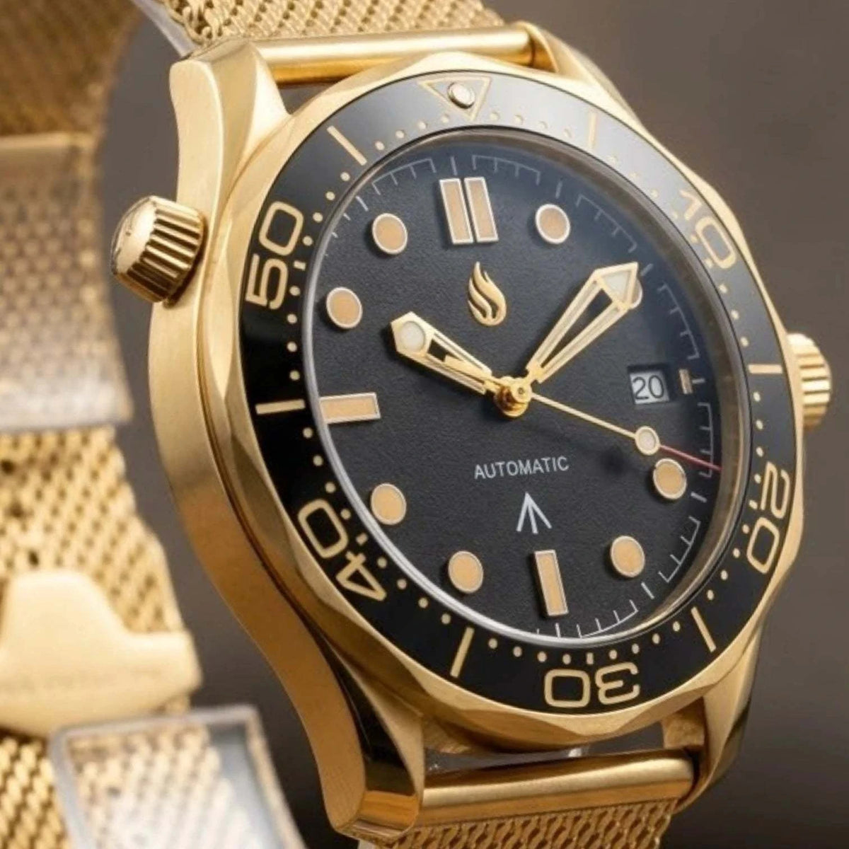 Black Dial Black Gold Bezel 007 Master Mod Watch - Modtime Creations