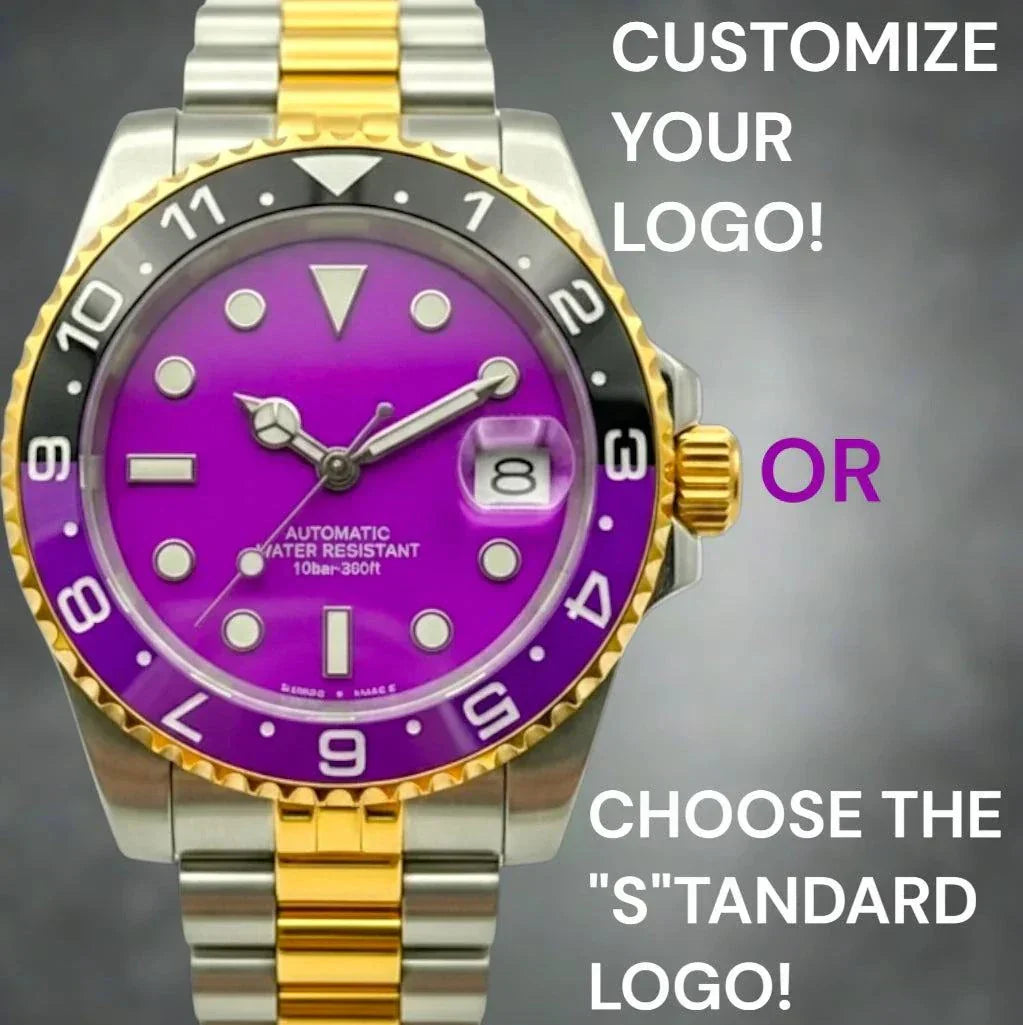 Seikmariner Joker Seiko Mod with purple dial and two-tone stainless steel case by Modtime Creations
