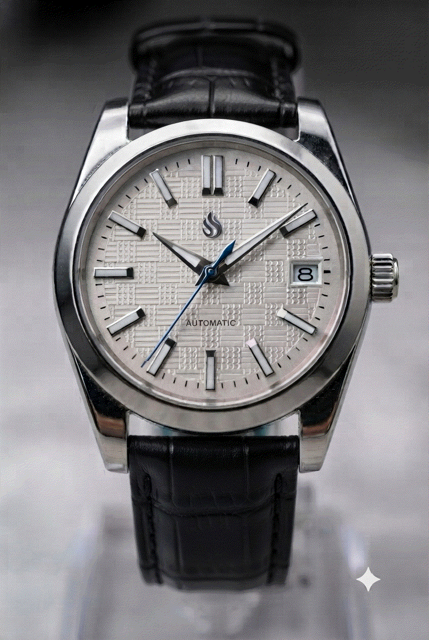 Date Window Silver White Checkered Dial Mod Watch - Modtime Creations