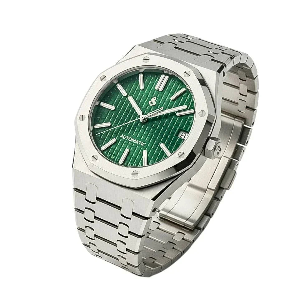 Seiko Mod Heritage Oak watch with green dial and stainless steel case by Modtime