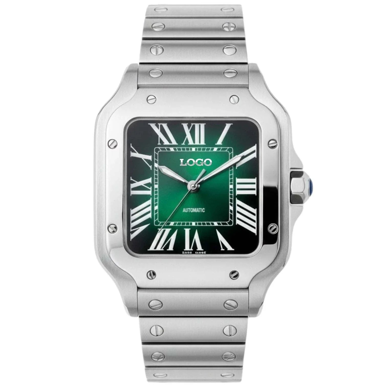 Santeiko Seiko Mod watch with green black dial and stainless steel bracelet by Modtime Creations