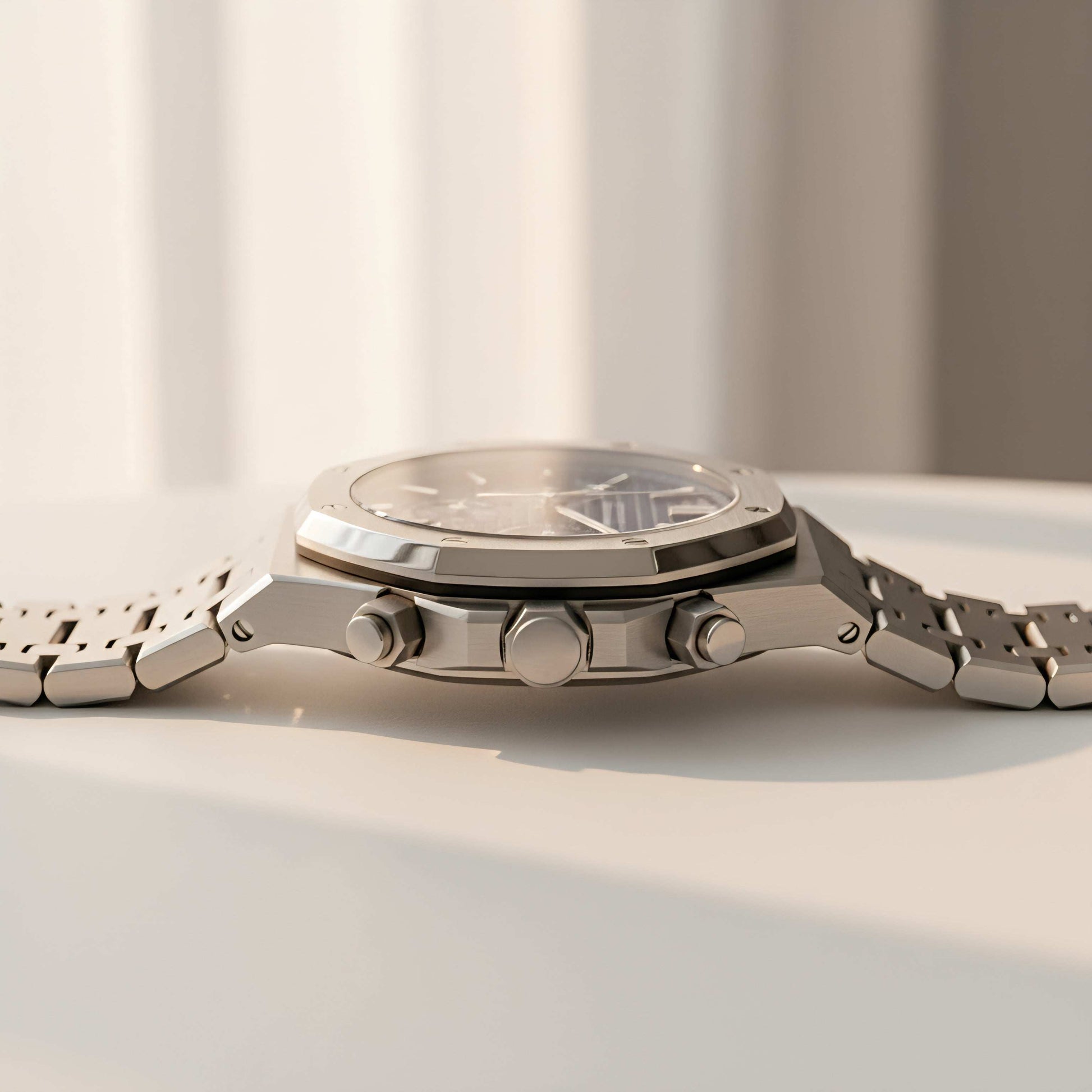 Modded Seiko Heritage Oak chronograph watch with blue dial and stainless steel bracelet