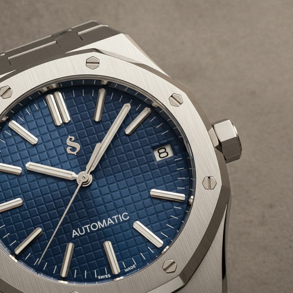 Seiko Mod luxury watch with blue dial and stainless steel case by Modtime Creations