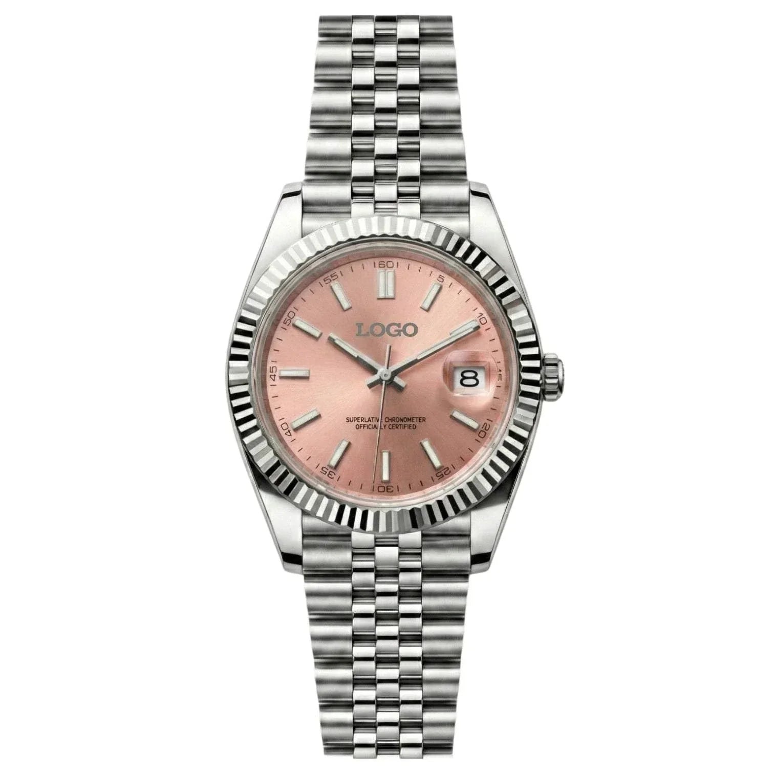 SeikJust Seiko Mod luxury watch with pink salmon dial and date window by Modtime Creations