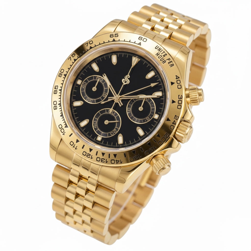 Seitona gold case chronograph watch with black gold dial Seiko Mod