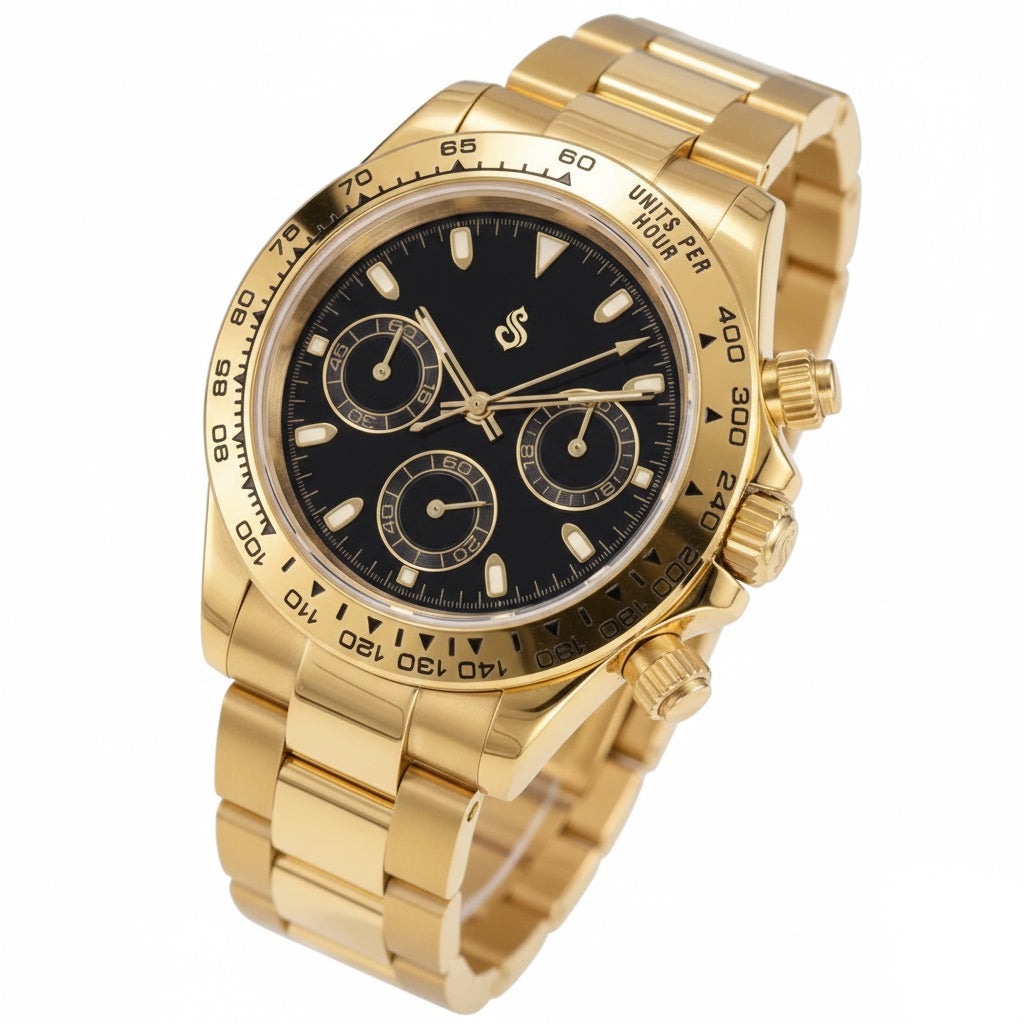 Seitona gold case Seiko Mod with black gold dial luxury chronograph watch