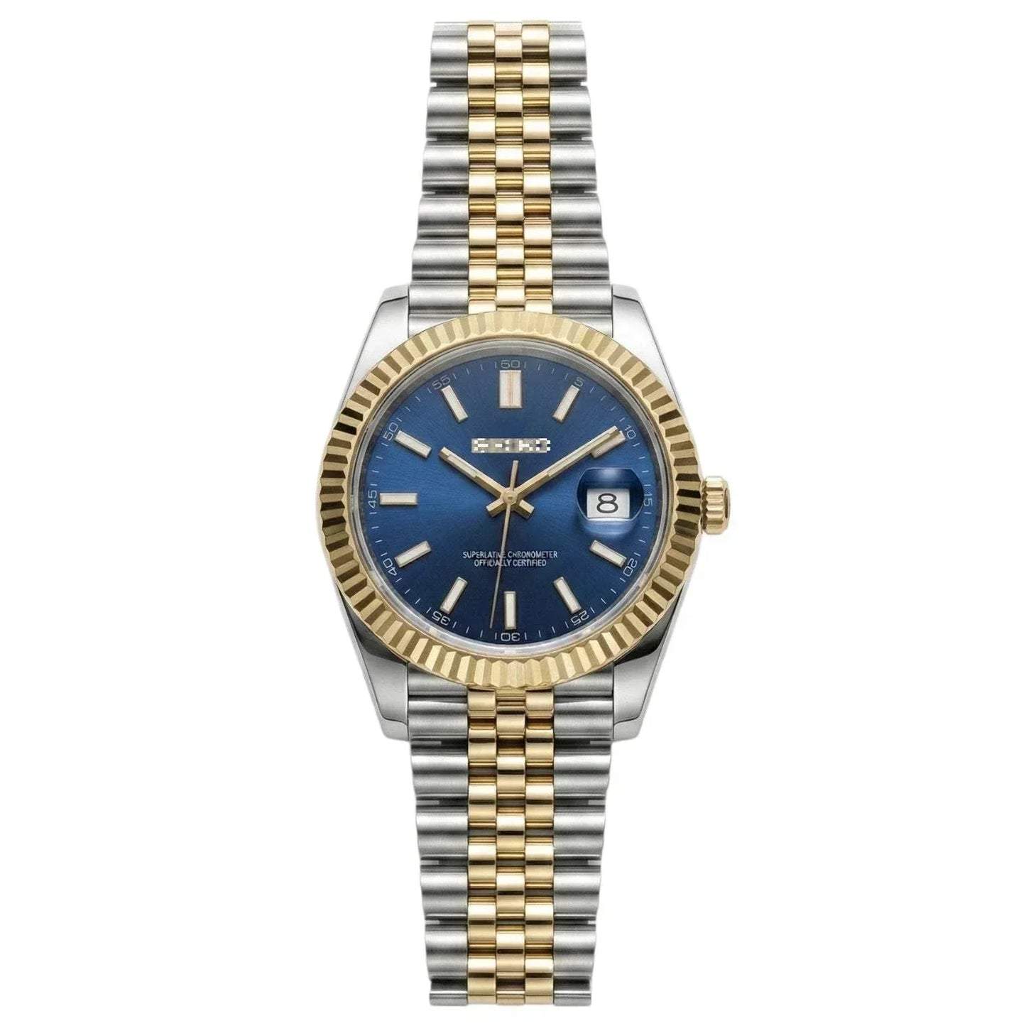 SeikJust two-tone blue dial Seiko Mod watch with date window by Modtime Creations