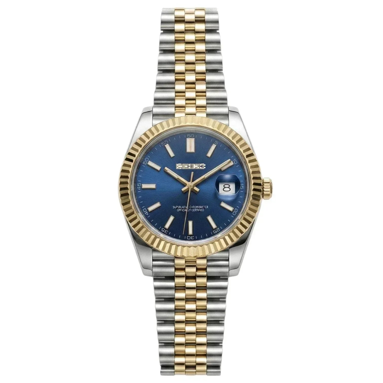 SeikJust two-tone blue dial Seiko Mod watch with date window by Modtime Creations