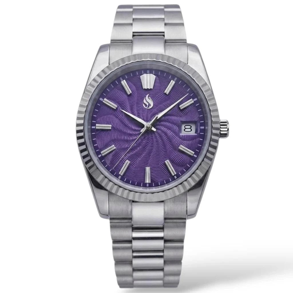 SeikJust Date Window "Grand Guilloche" Purple Dial Mod Watch - Modtime Creations