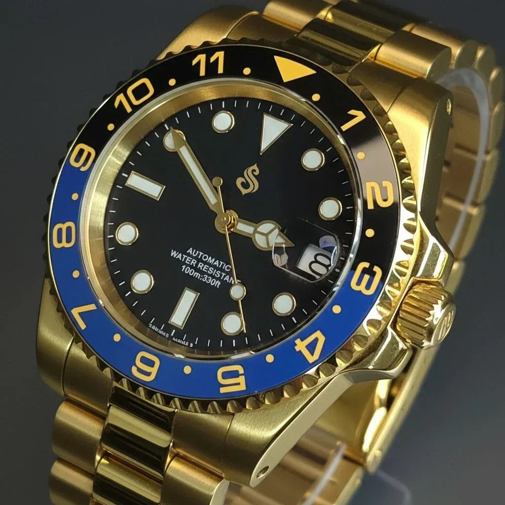 SeikMariner "Batman" gold black blue Seiko Mod luxury diver watch by Modtime Creations