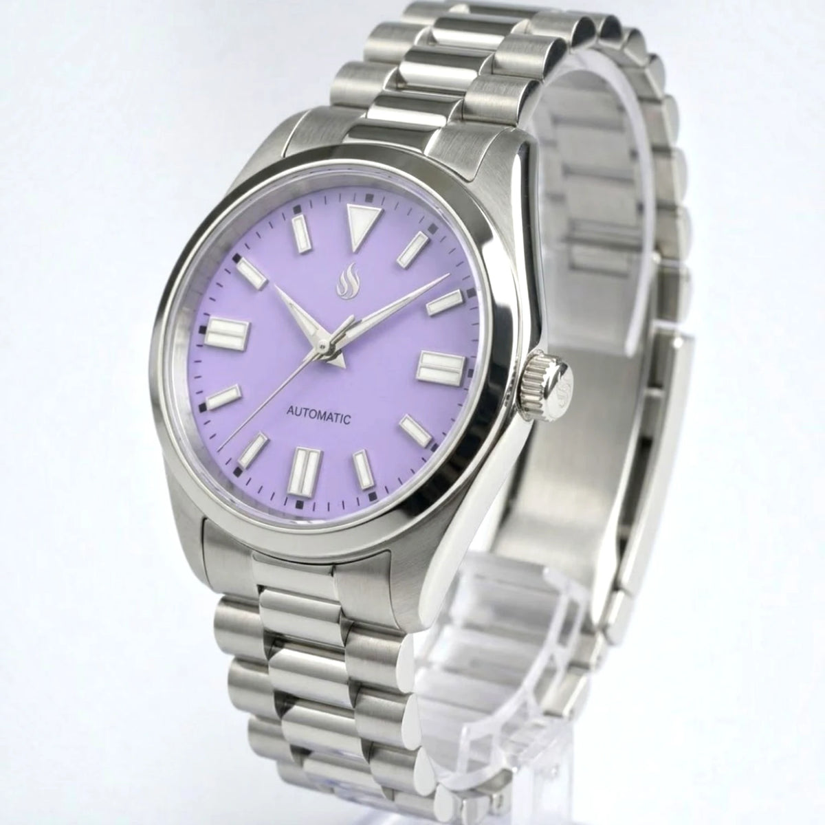 Date Window Silver Light Purple Dial Mod Watch - Modtime Creations