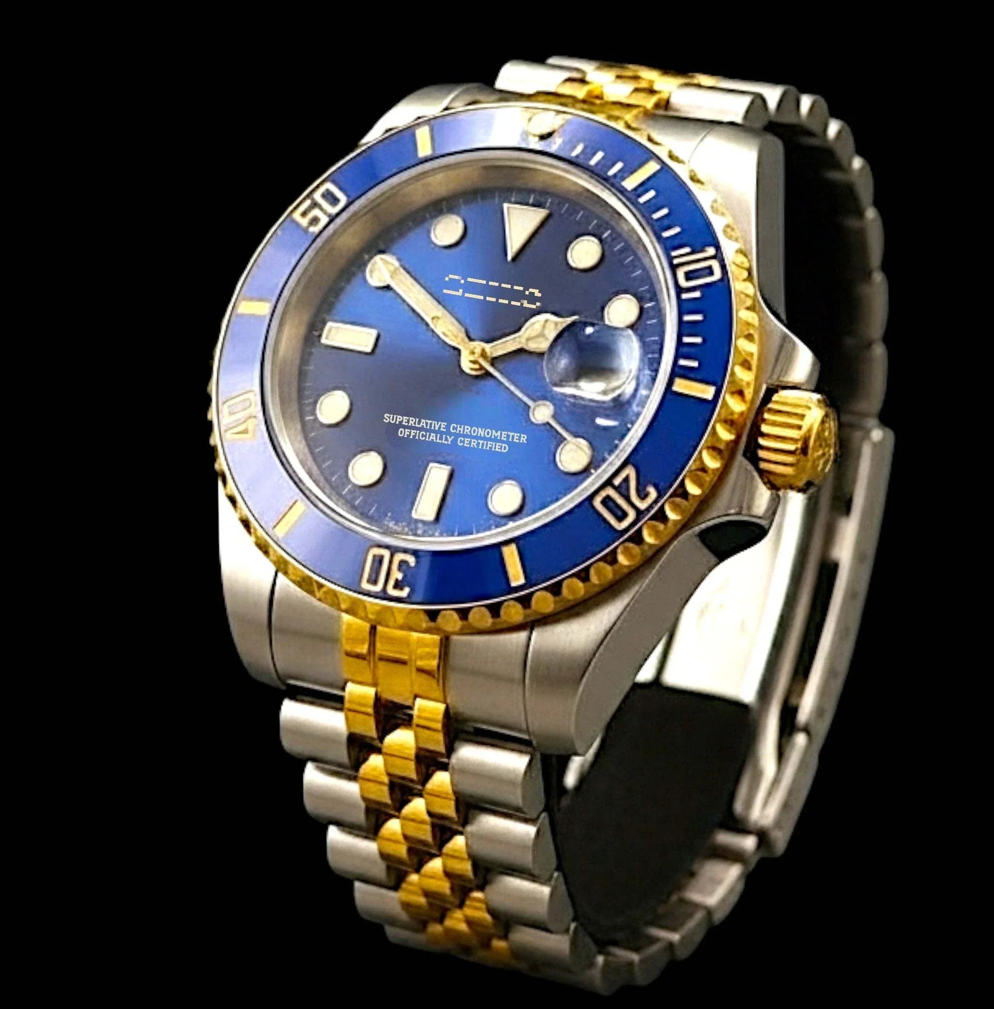 Seikmariner Bluesy Modtime two-tone Seiko Mod luxury diver watch with sapphire crystal and stainless steel case