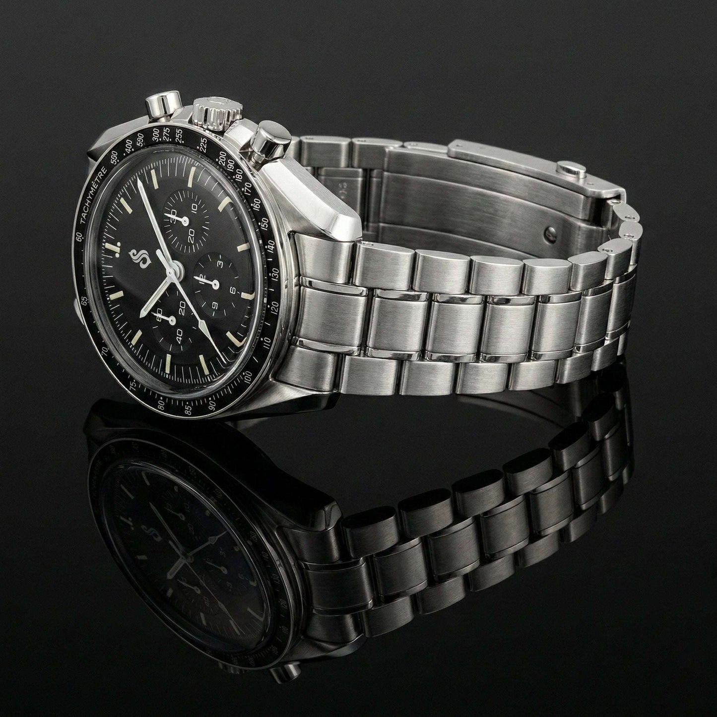 SeikSpeed Chronograph Diver Series black dial Seiko Mod luxury watch with VK63 hybrid movement and stainless steel case