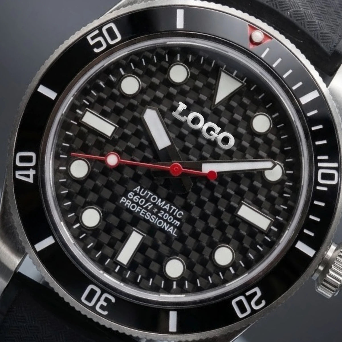 SeikMariner Black 3D Carbon Fiber Diver Vintage Mod Watch - Modtime Creations